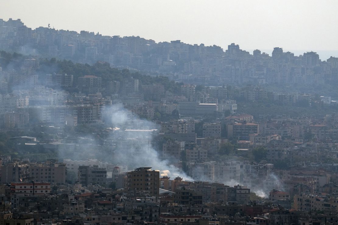 Smoke rises from a building following an Israeli airstrike in Beirut, Lebanon, on September 28, 2024.