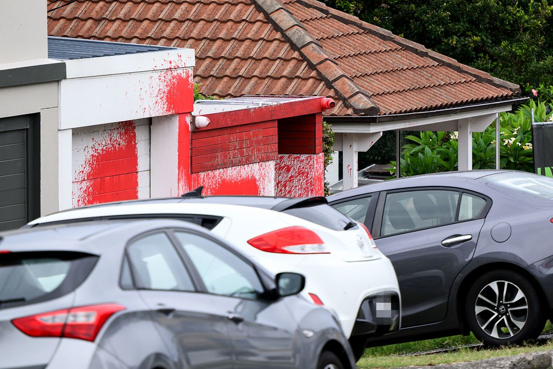 Red paint was splashed on the former home of an Australian Jewish leader in Dover Heights, Sydney, Friday, Jan. 17, 2025.