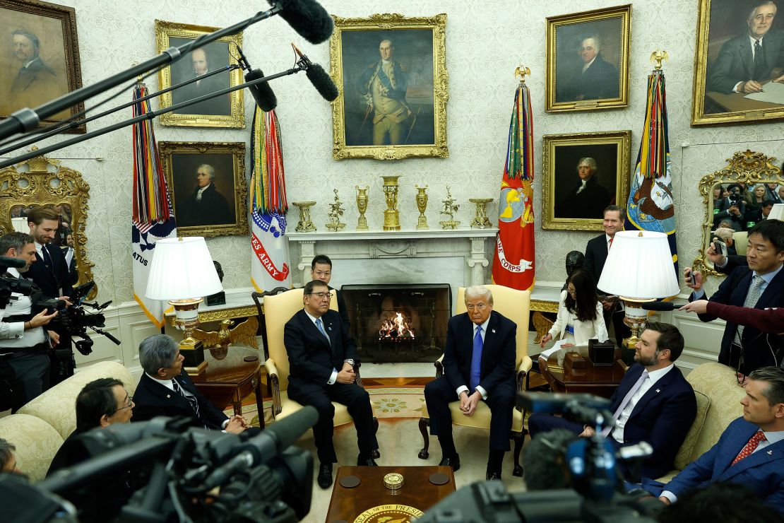 US President Donald Trump meets with Japanese Prime Minister Shigeru Ishiba in the Oval Office of the White House on February 7.