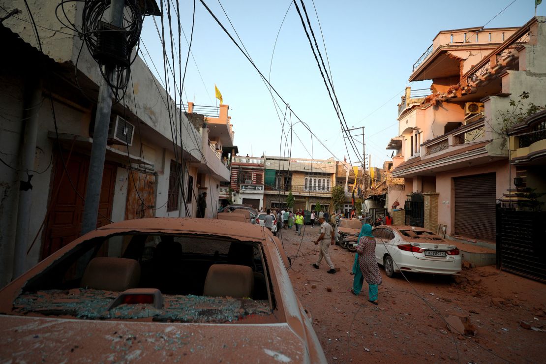 Damaged vehicles in Rehari, Jammu, India-administered Kashmir, following Pakistan's military operation on May 10.