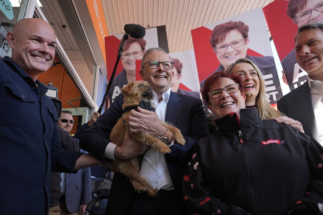 Prime Minister Anthony Albanese supports Labor candidate for Braddon Anne Urquhart during a visit Devonport, Australia, on May 2.
